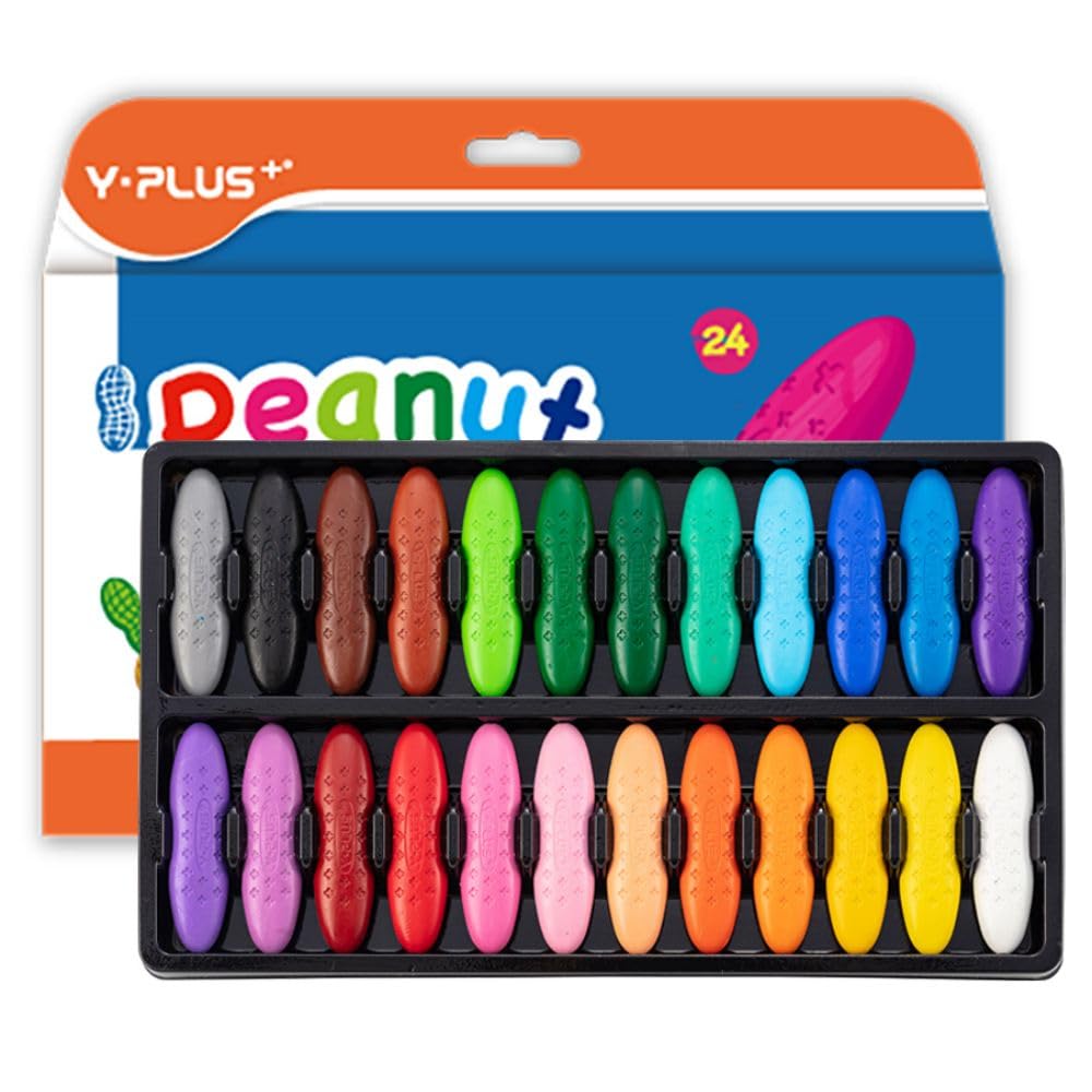 YPLUS Erdnuss Wachsmalstifte für Kleinkinder, Ungiftige Wachsmalstifte, Leicht zu Halten, Waschbare sichere Kleinkindmalstifte für Kinder Malzubehör (Pastell 24 Colors)