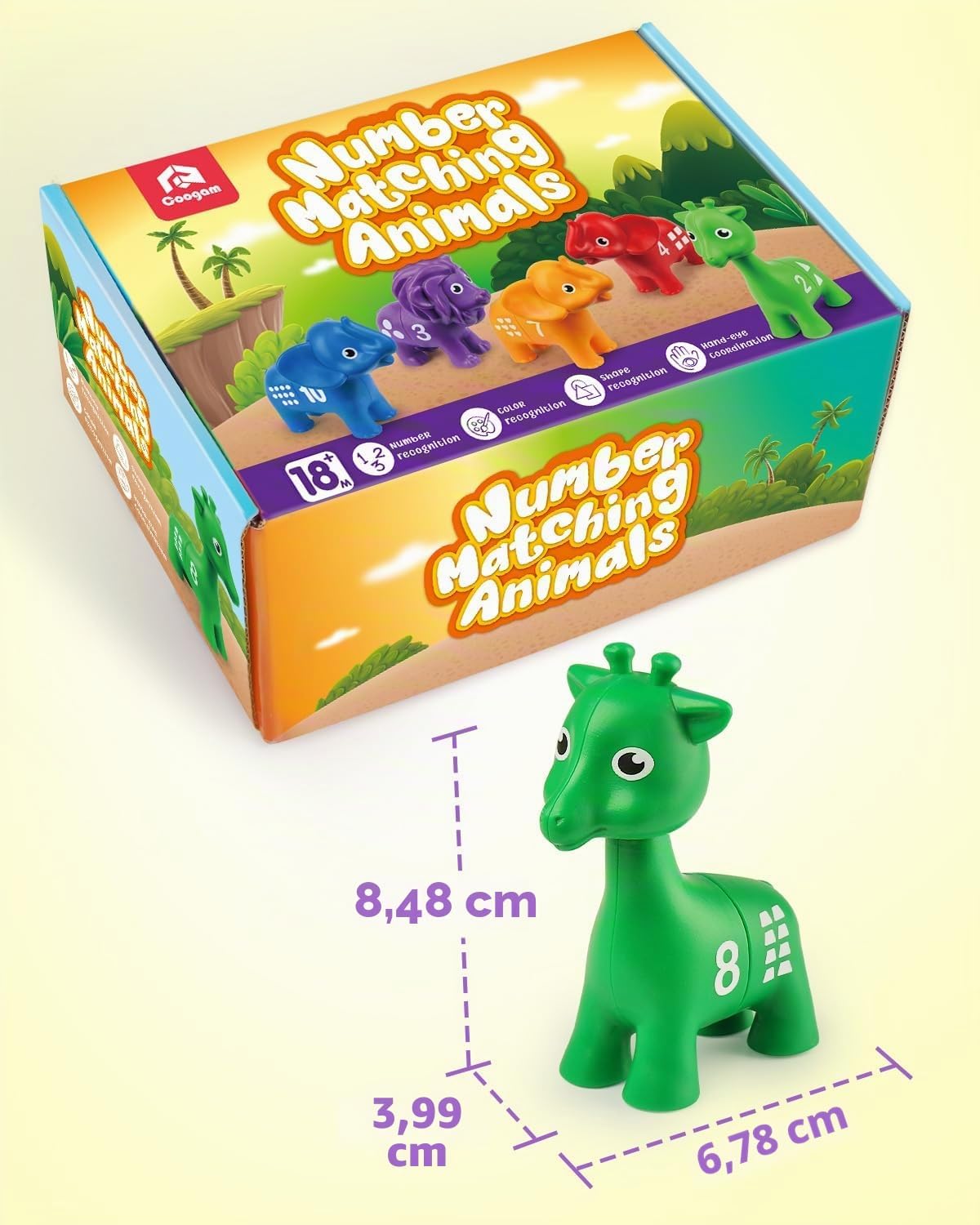 Coogam Digital Matching-Spielzeug-Set, 10 Stücke doppelseitiges Tier Zahlen-Zählspiel, Vorschule Montessori Feinmotor Fähigkeiten Mathematik-Puzzle-Spielzeug für 3-4-5 Jahre alt