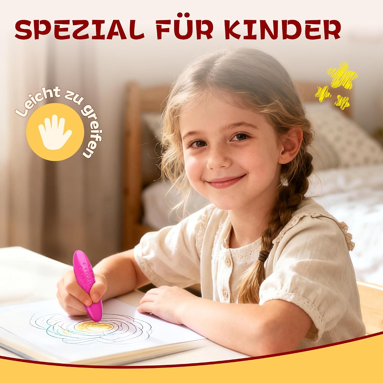 YPLUS Erdnuss Wachsmalstifte für Kleinkinder, 24 Farben, Ungiftige, Leicht zu Halten, Waschbare sichere Kleinkindmalstifte für Kinder Malzubehör
