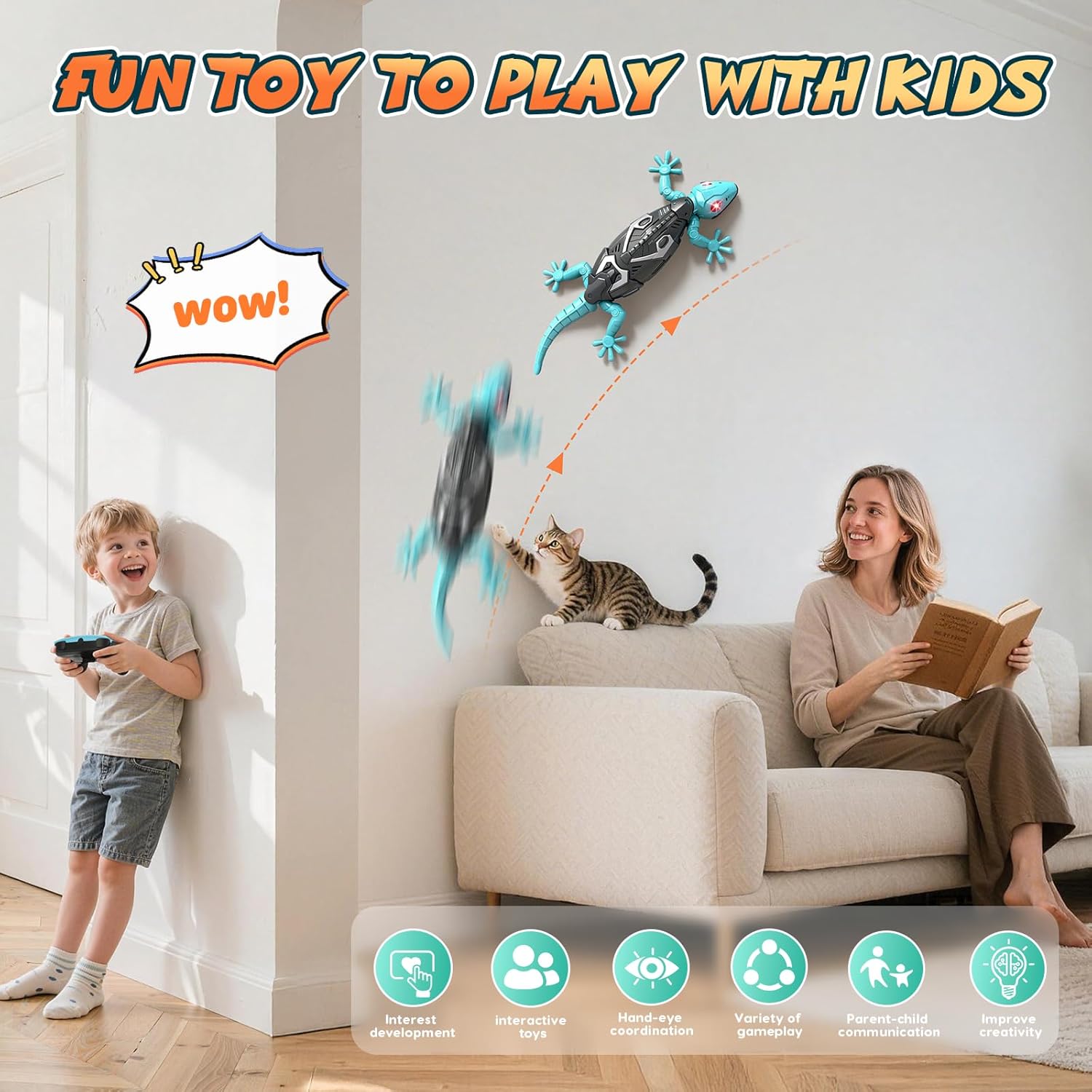 Wandkletternder Gecko Ferngesteuerter Spielzeug für Kinder – Wiederaufladbarer RC Klettergecko mit LED Augen 360° Drehbar Stoßfestes Geschenk für Jungen Mädchen ab 3 4 5 6 7 8 Jahren