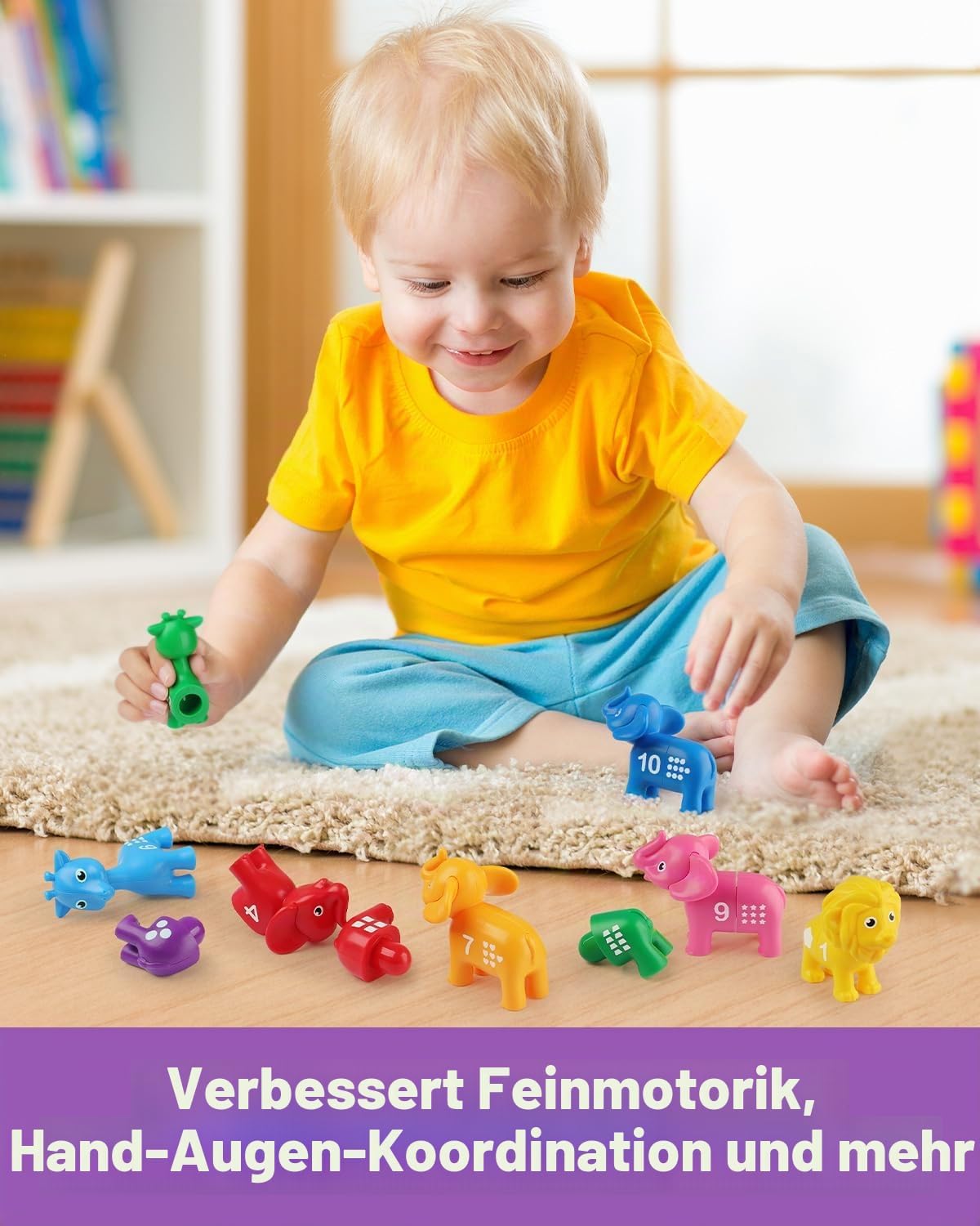 Coogam Digital Matching-Spielzeug-Set, 10 Stücke doppelseitiges Tier Zahlen-Zählspiel, Vorschule Montessori Feinmotor Fähigkeiten Mathematik-Puzzle-Spielzeug für 3-4-5 Jahre alt