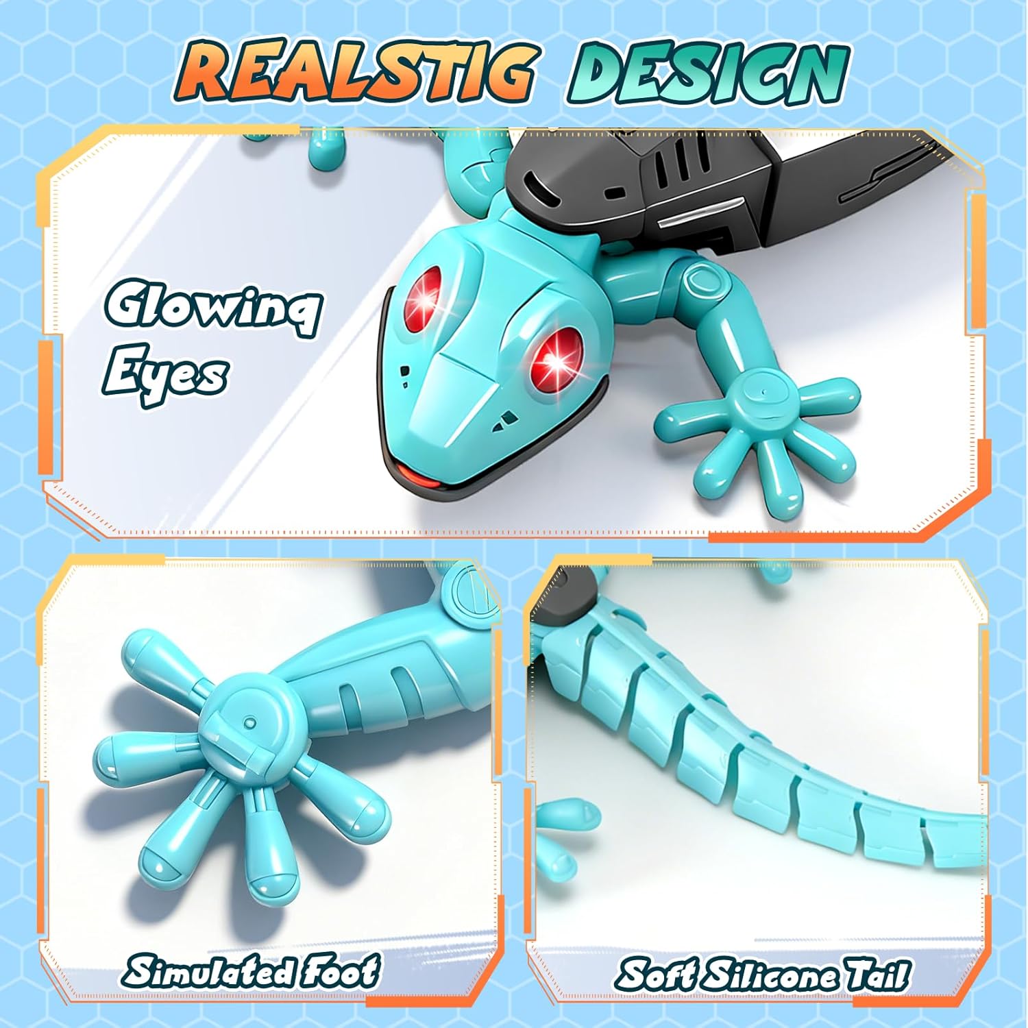 Wandkletternder Gecko Ferngesteuerter Spielzeug für Kinder – Wiederaufladbarer RC Klettergecko mit LED Augen 360° Drehbar Stoßfestes Geschenk für Jungen Mädchen ab 3 4 5 6 7 8 Jahren