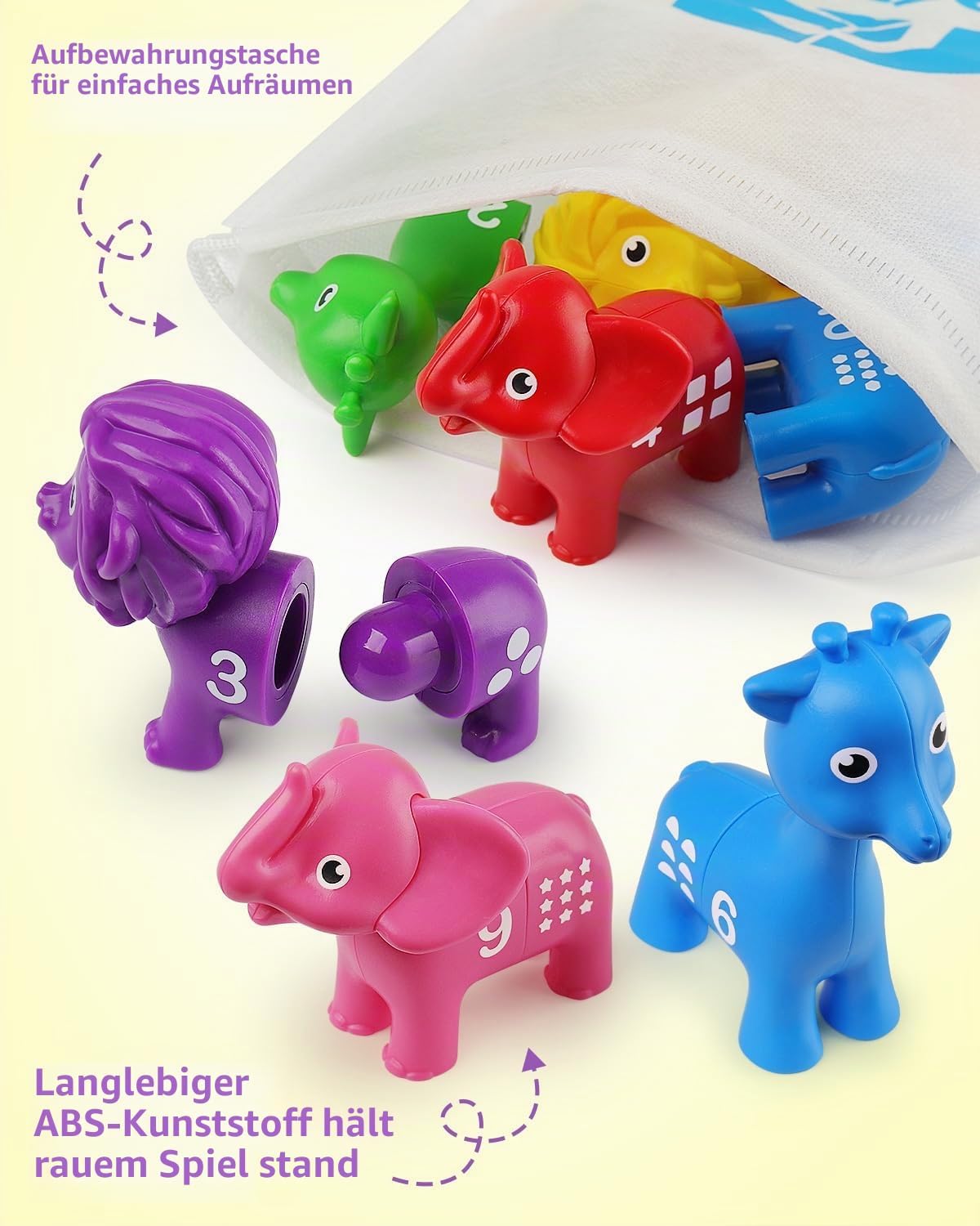 Coogam Digital Matching-Spielzeug-Set, 10 Stücke doppelseitiges Tier Zahlen-Zählspiel, Vorschule Montessori Feinmotor Fähigkeiten Mathematik-Puzzle-Spielzeug für 3-4-5 Jahre alt