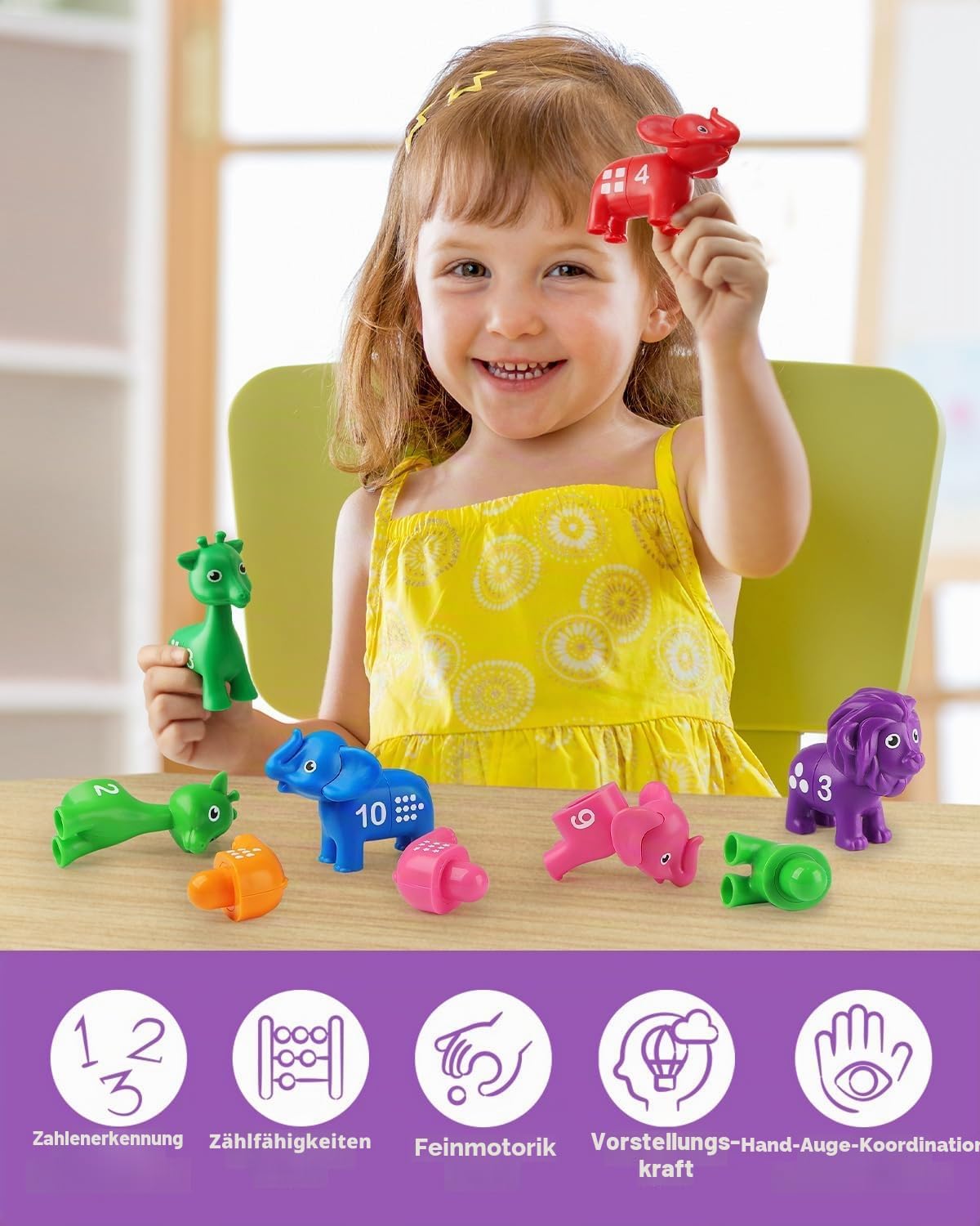 Coogam Digital Matching-Spielzeug-Set, 10 Stücke doppelseitiges Tier Zahlen-Zählspiel, Vorschule Montessori Feinmotor Fähigkeiten Mathematik-Puzzle-Spielzeug für 3-4-5 Jahre alt
