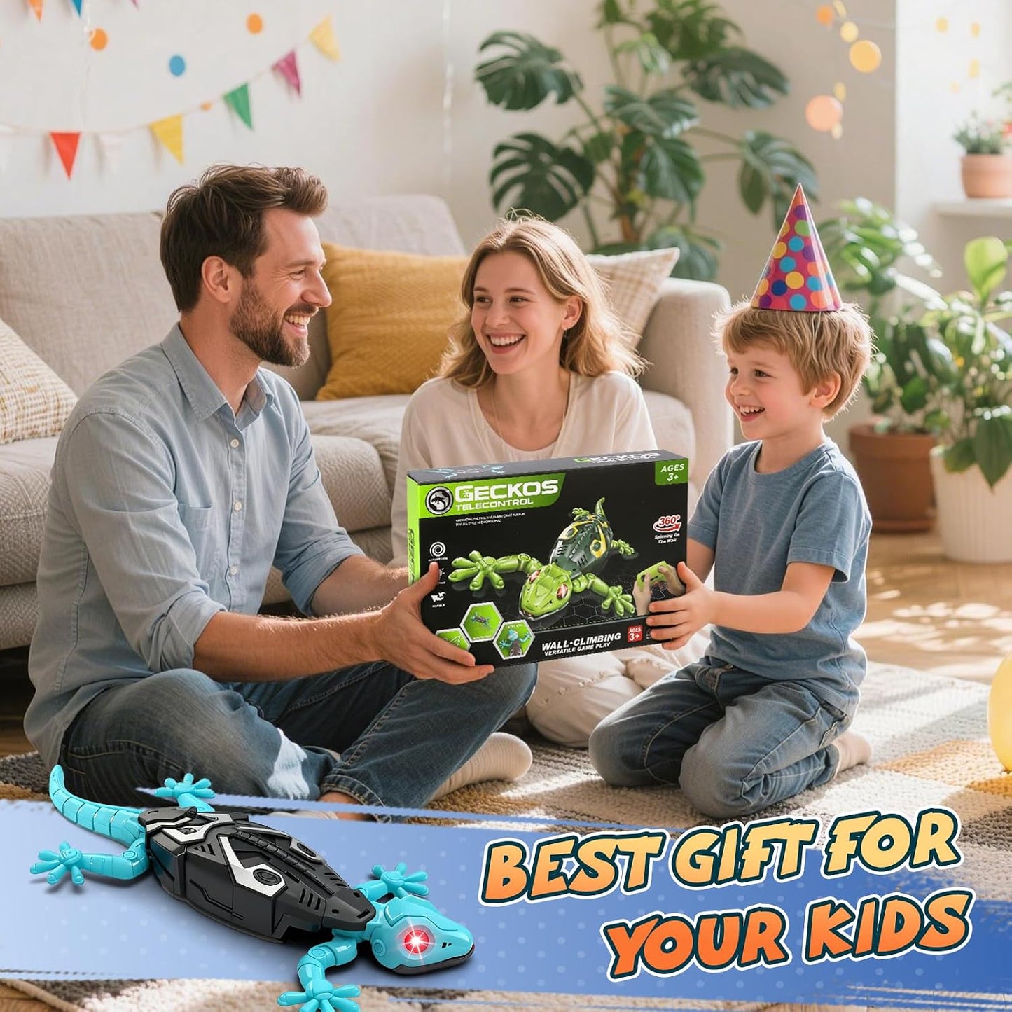 Wandkletternder Gecko Ferngesteuerter Spielzeug für Kinder – Wiederaufladbarer RC Klettergecko mit LED Augen 360° Drehbar Stoßfestes Geschenk für Jungen Mädchen ab 3 4 5 6 7 8 Jahren