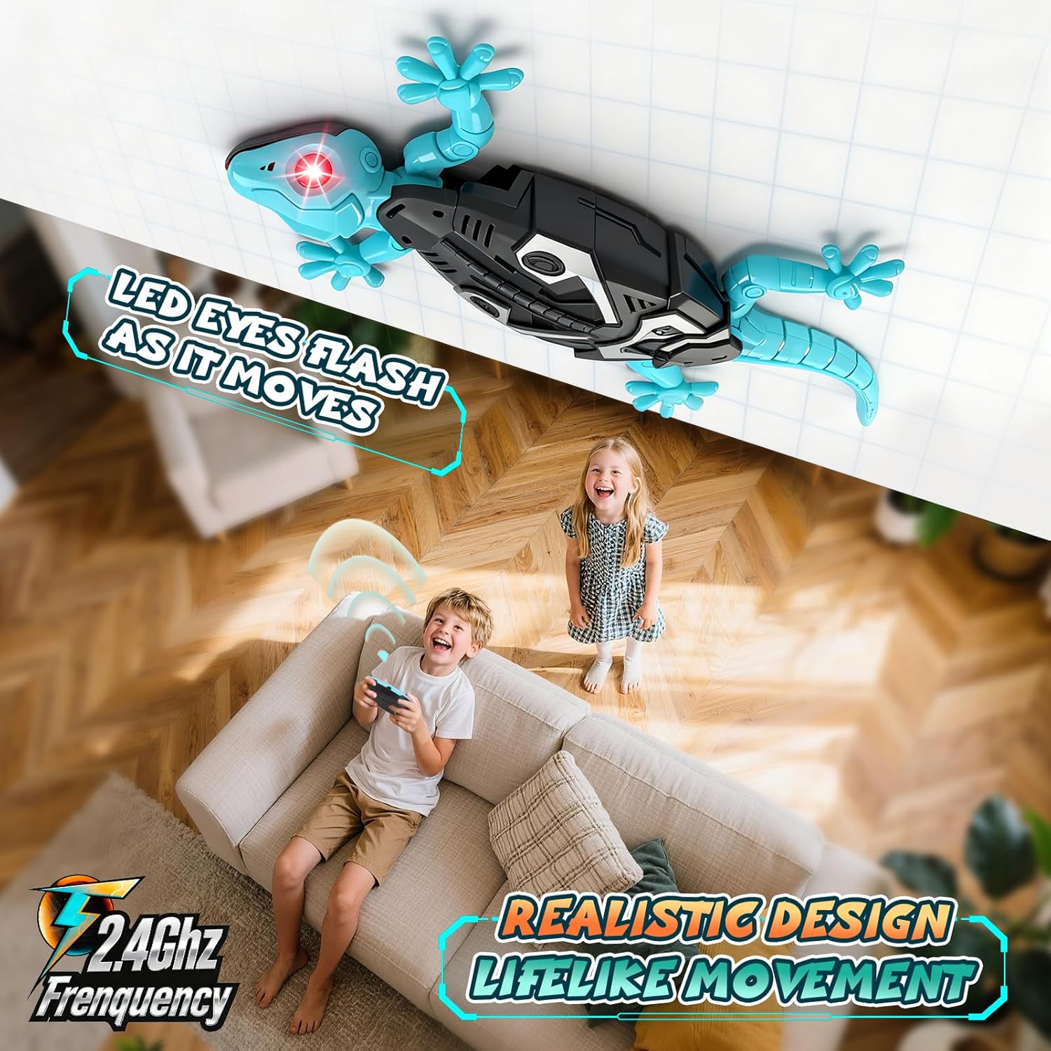 Wandkletternder Gecko Ferngesteuerter Spielzeug für Kinder – Wiederaufladbarer RC Klettergecko mit LED Augen 360° Drehbar Stoßfestes Geschenk für Jungen Mädchen ab 3 4 5 6 7 8 Jahren