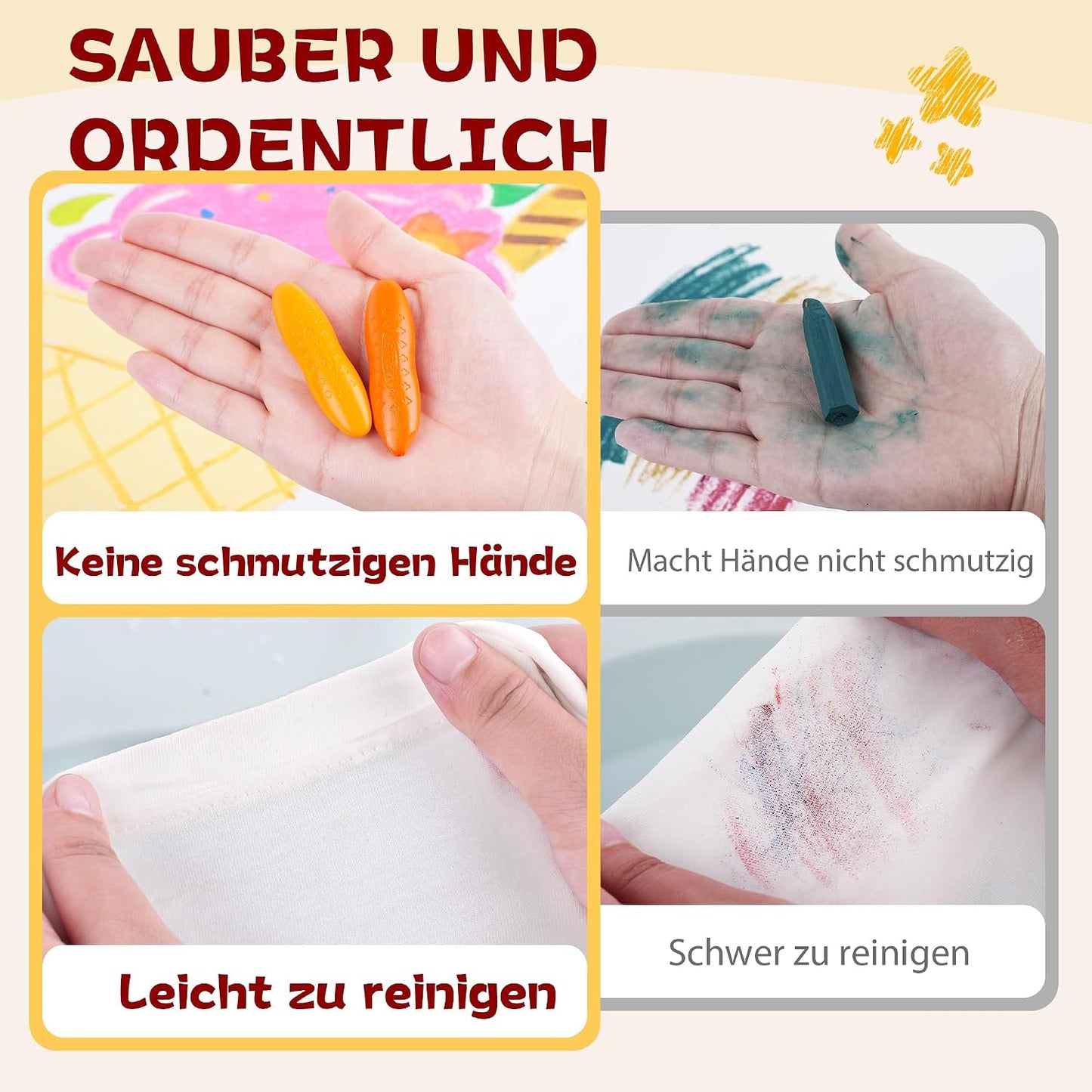 YPLUS Erdnuss Wachsmalstifte für Kleinkinder, 24 Farben, Ungiftige, Leicht zu Halten, Waschbare sichere Kleinkindmalstifte für Kinder Malzubehör