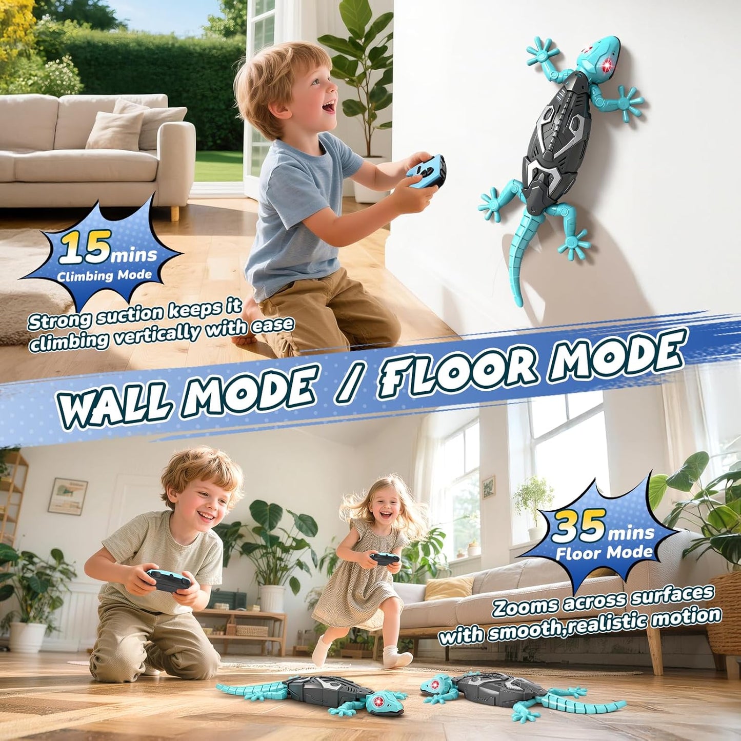 Wandkletternder Gecko Ferngesteuerter Spielzeug für Kinder – Wiederaufladbarer RC Klettergecko mit LED Augen 360° Drehbar Stoßfestes Geschenk für Jungen Mädchen ab 3 4 5 6 7 8 Jahren