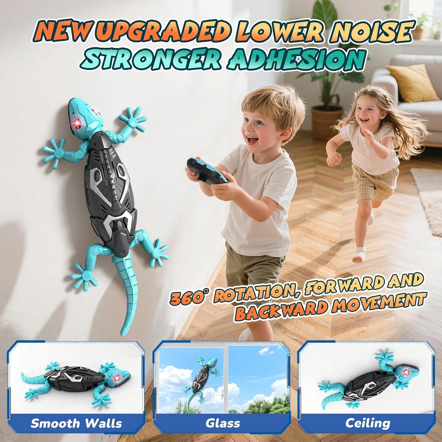 Wandkletternder Gecko Ferngesteuerter Spielzeug für Kinder – Wiederaufladbarer RC Klettergecko mit LED Augen 360° Drehbar Stoßfestes Geschenk für Jungen Mädchen ab 3 4 5 6 7 8 Jahren
