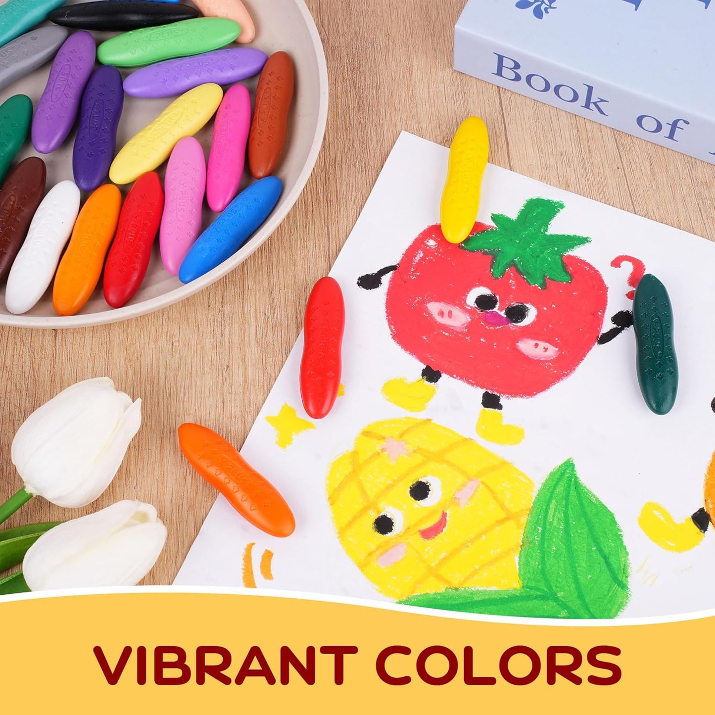 YPLUS Erdnuss Wachsmalstifte für Kleinkinder, Ungiftige Wachsmalstifte, Leicht zu Halten, Waschbare sichere Kleinkindmalstifte für Kinder Malzubehör (Pastell 24 Colors)