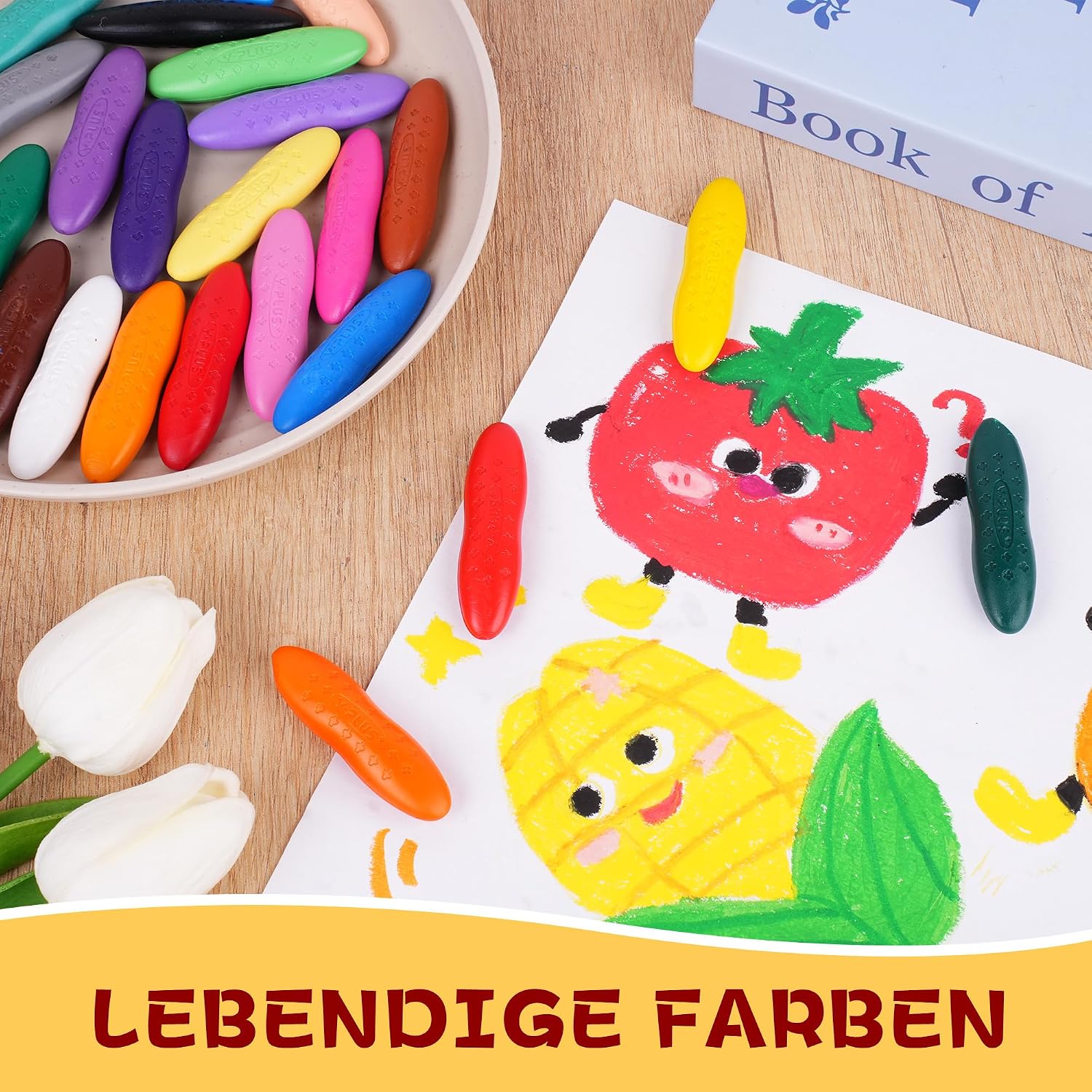 YPLUS Erdnuss Wachsmalstifte für Kleinkinder, 24 Farben, Ungiftige, Leicht zu Halten, Waschbare sichere Kleinkindmalstifte für Kinder Malzubehör